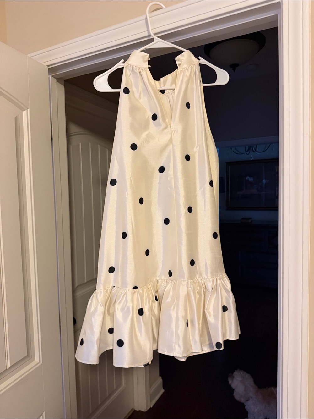Cream Polka Dot Ruffle-Hem A-Line Skirt